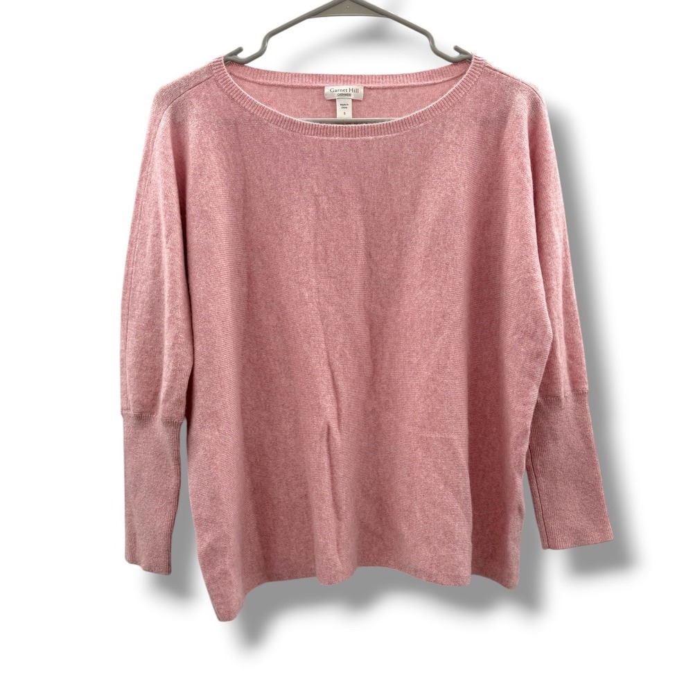 Garnet Hill Cashmere Sweater Womens Small Pink Boat Neck Boxy Long Sleeve Knit‎